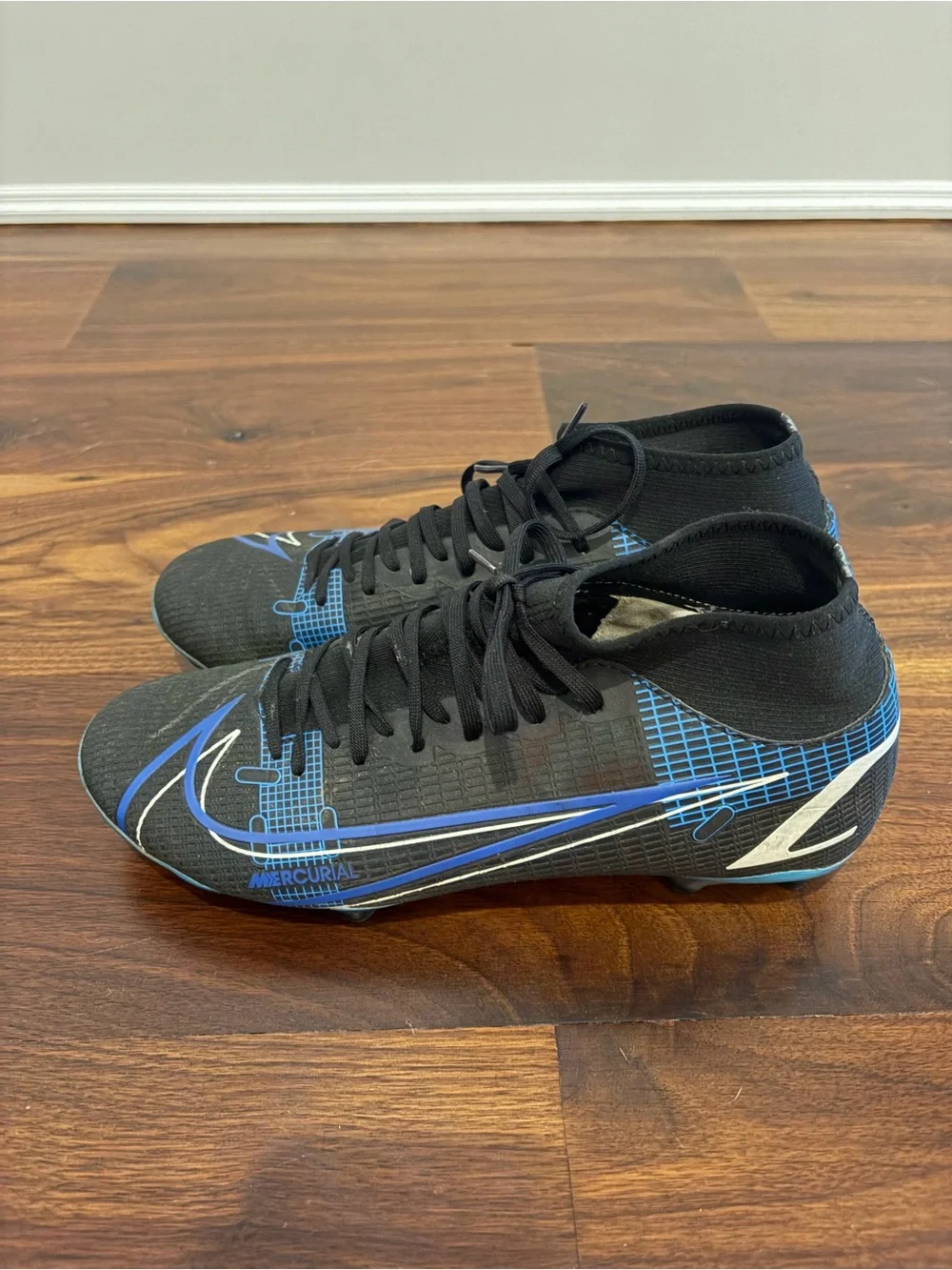 Nike Black and Blue Mercury Kids Soccer Cleats